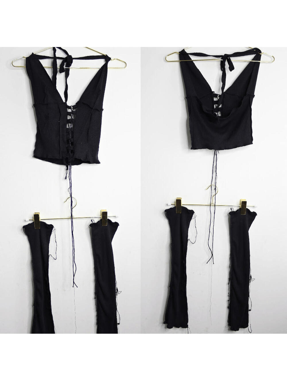 Black Lettuce Edge Grunge Halter Top and Arm Warmers - Medium